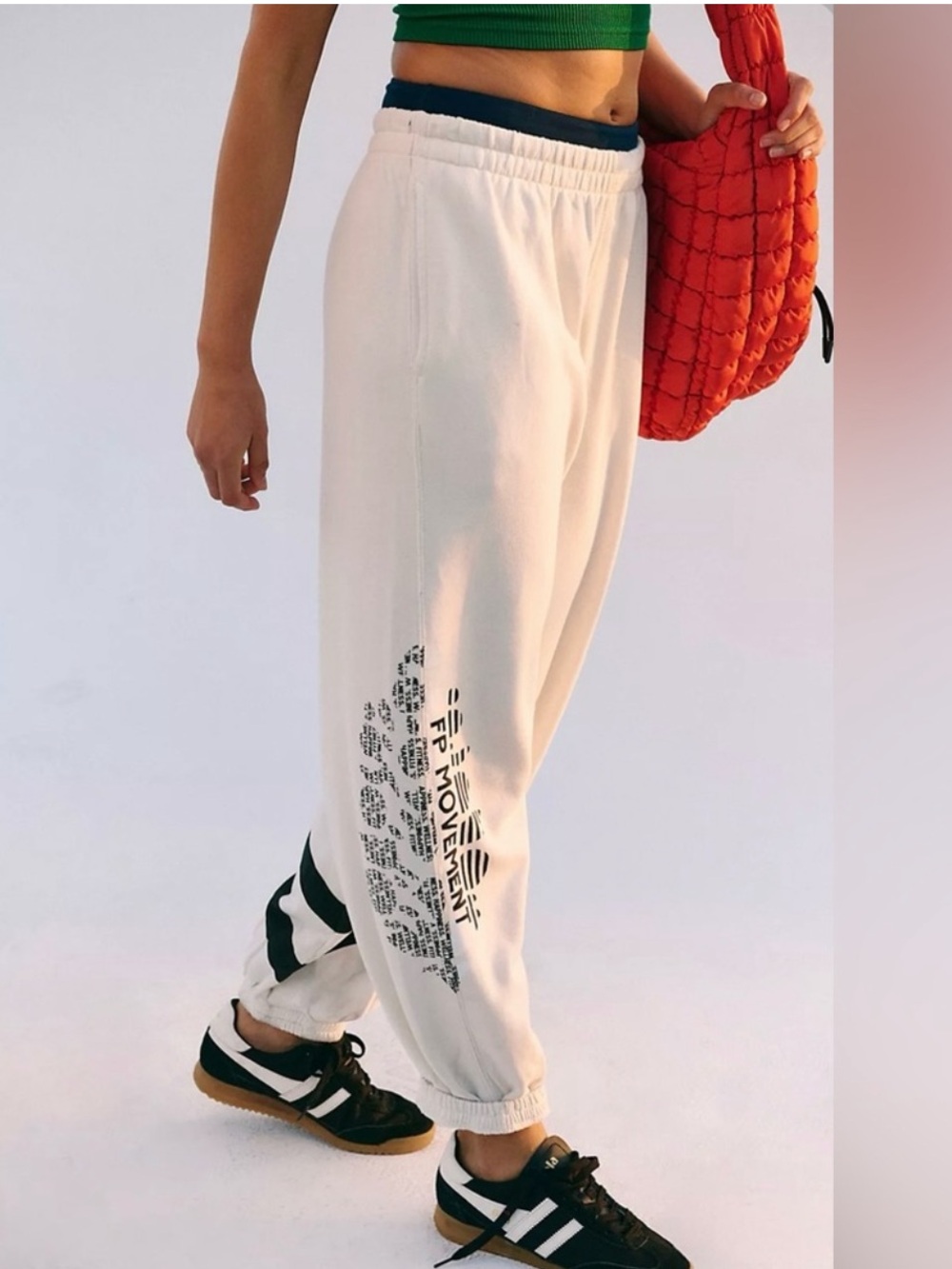FP Movement All Star Logo Joggers In White/Black Combo NWT Size M